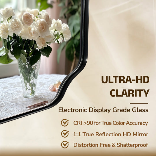 Contemporary Notched Corner Rectangle Scalloped Mirror for Wall /Bathroom | Stainless Steel Frame