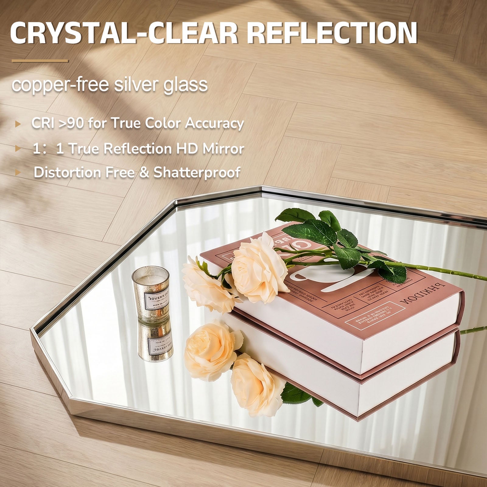 Contemporary Cut Corner Octagonal Scalloped Rectangle Mirror for Bathroom  |Stainless Steel Frame