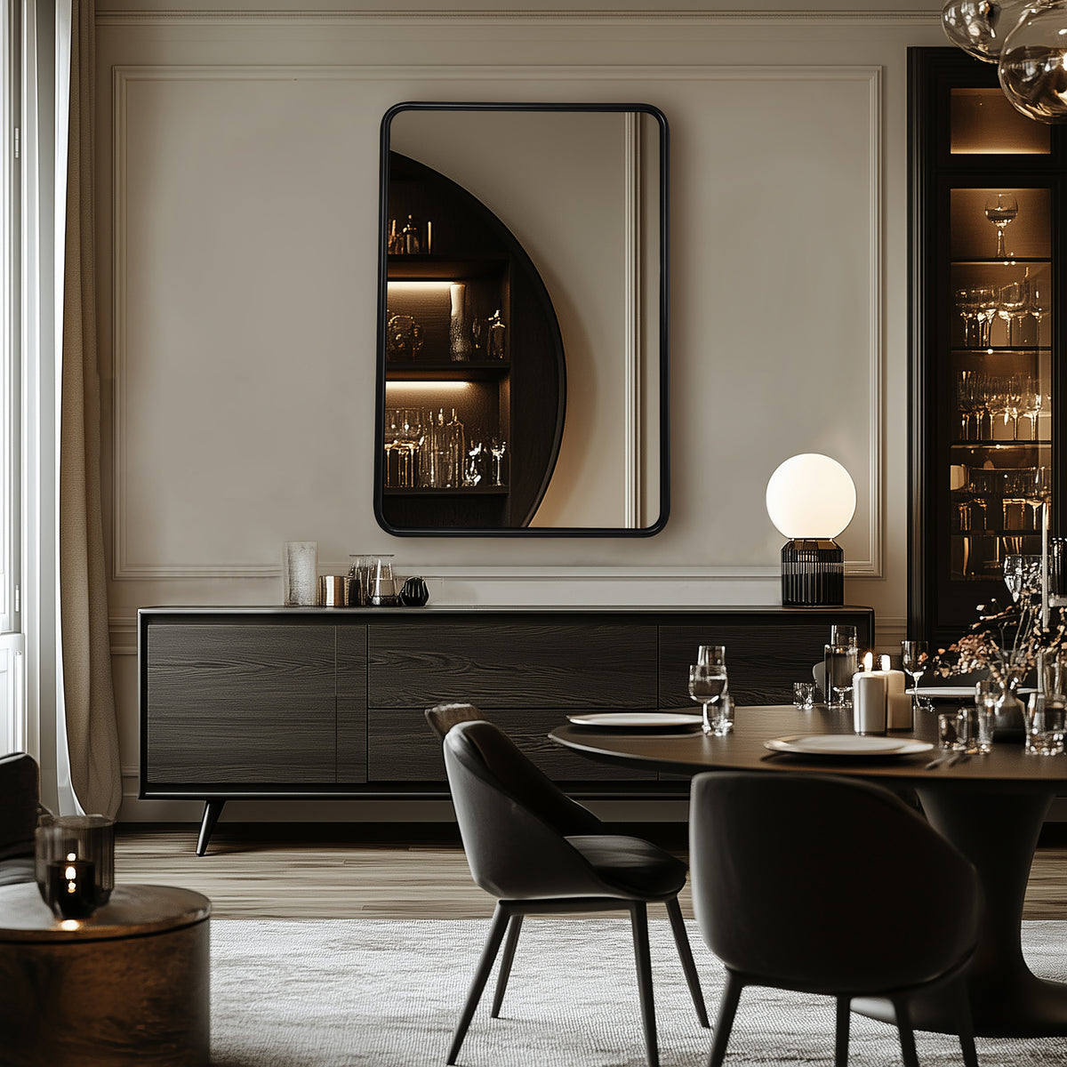 Contemporary Rectangle Bathroom Mirror |Rounded Stainless Steel Framed
