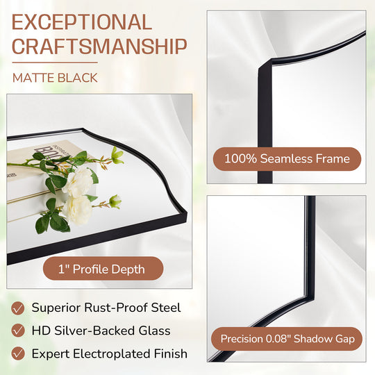 Dual Curve Arch Rectangular Scalloped  Bathroom Wall Mirror |Stainless Steel Framed