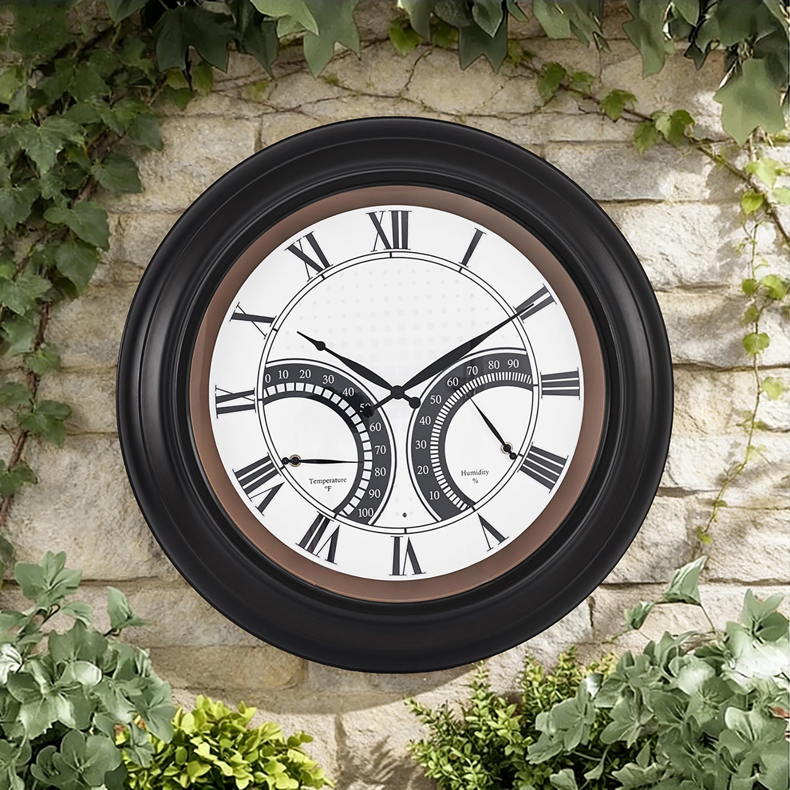 24 Inch Outdoor Wall Clock Large Waterproof Illuminated Clock with Thermometer,Square Grid Dial