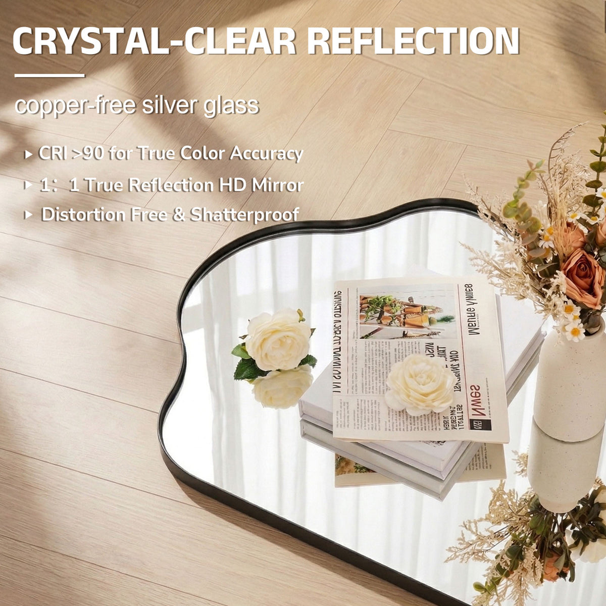 Contemporary Curved Top Arch Scalloped Bathroom Wall Mirror | Stainless Steel Frame