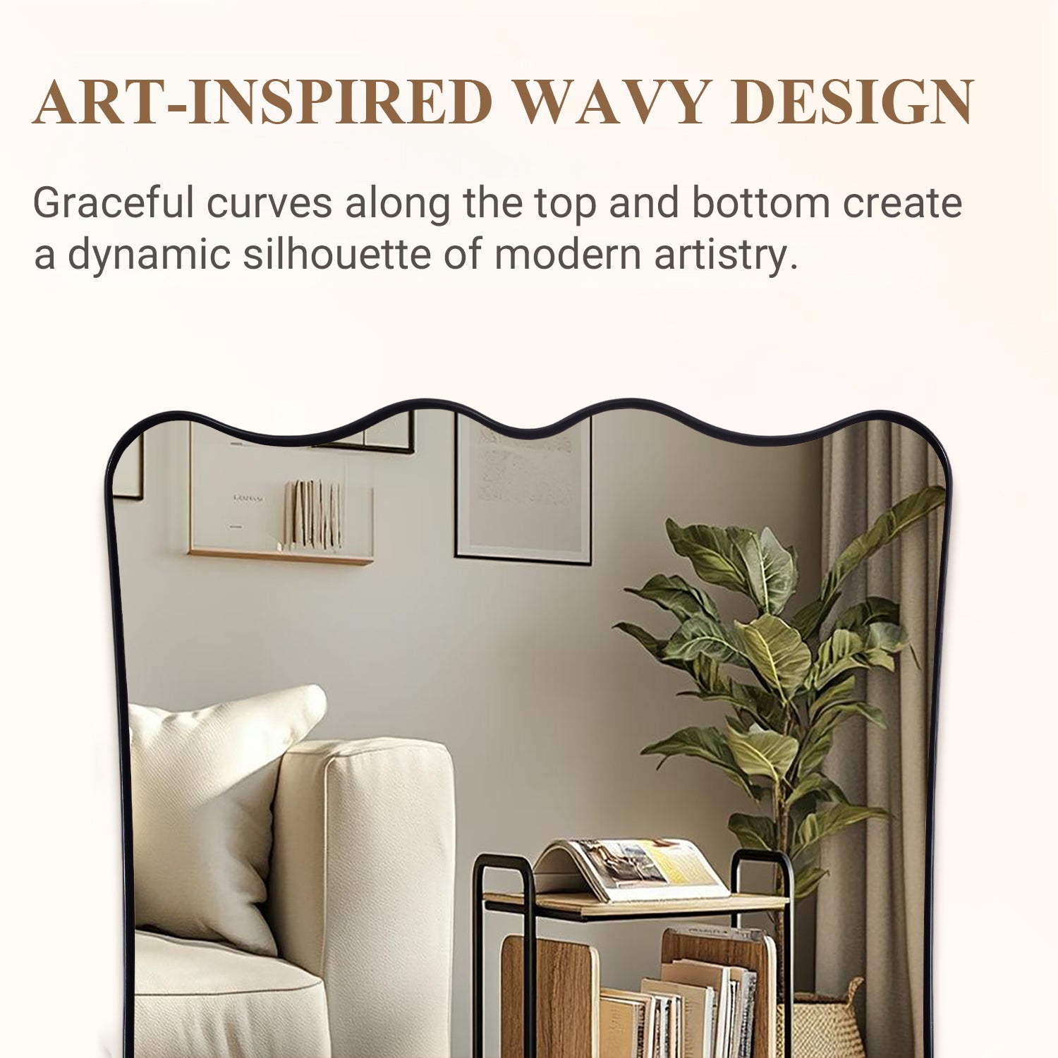 Contemporary Wavy Scalloped Rectangle Mirror Decorative Bathroom Mirror | Stainless Steel Frame