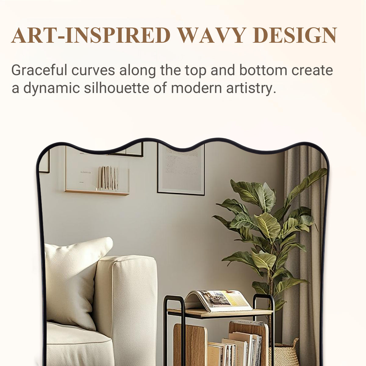 Contemporary Wavy Scalloped Rectangle Bathroom Mirror | Stainless Steel Frame