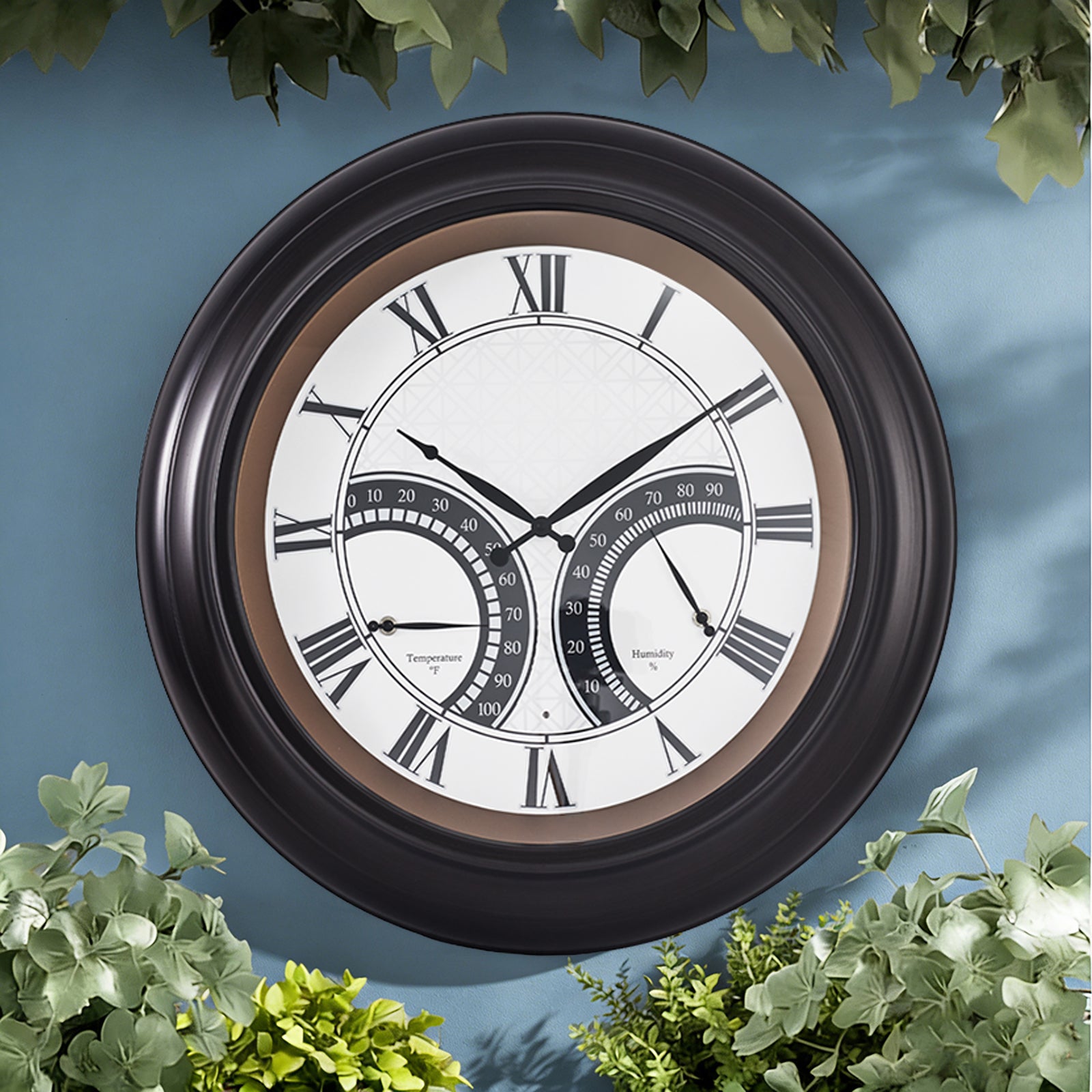 24 Inch Outdoor Wall Clock Large Waterproof Illuminated Clock with Thermometer,Geometric Dial