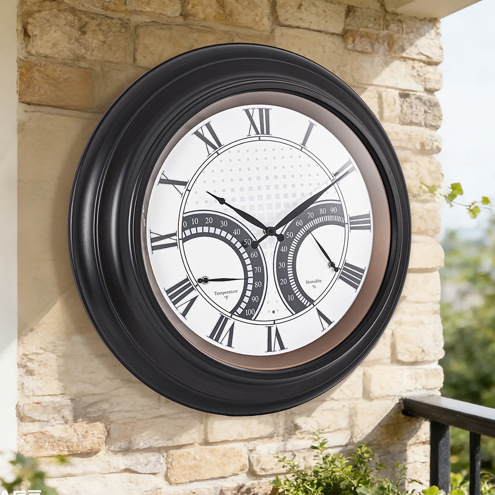 24 Inch Outdoor Wall Clock Large Waterproof Illuminated Clock with Thermometer,Square Grid Dial