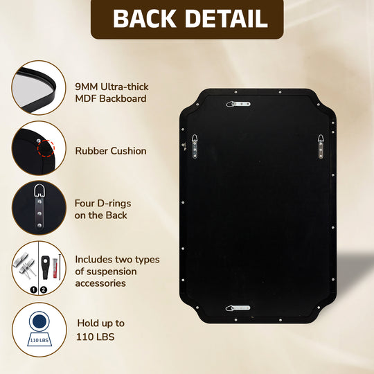 Contemporary Notched Corner Rectangle Scalloped Mirror for Wall /Bathroom | Stainless Steel Frame