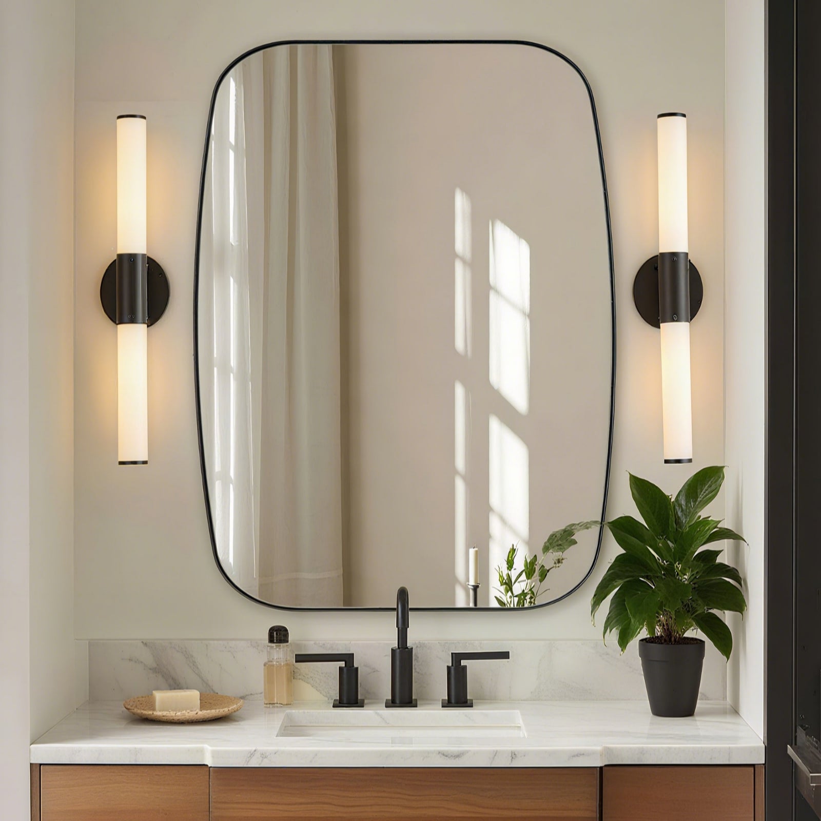 Modern Oblong Bathroom Mirror Long Oval Mirror | Stainless Steel Frame