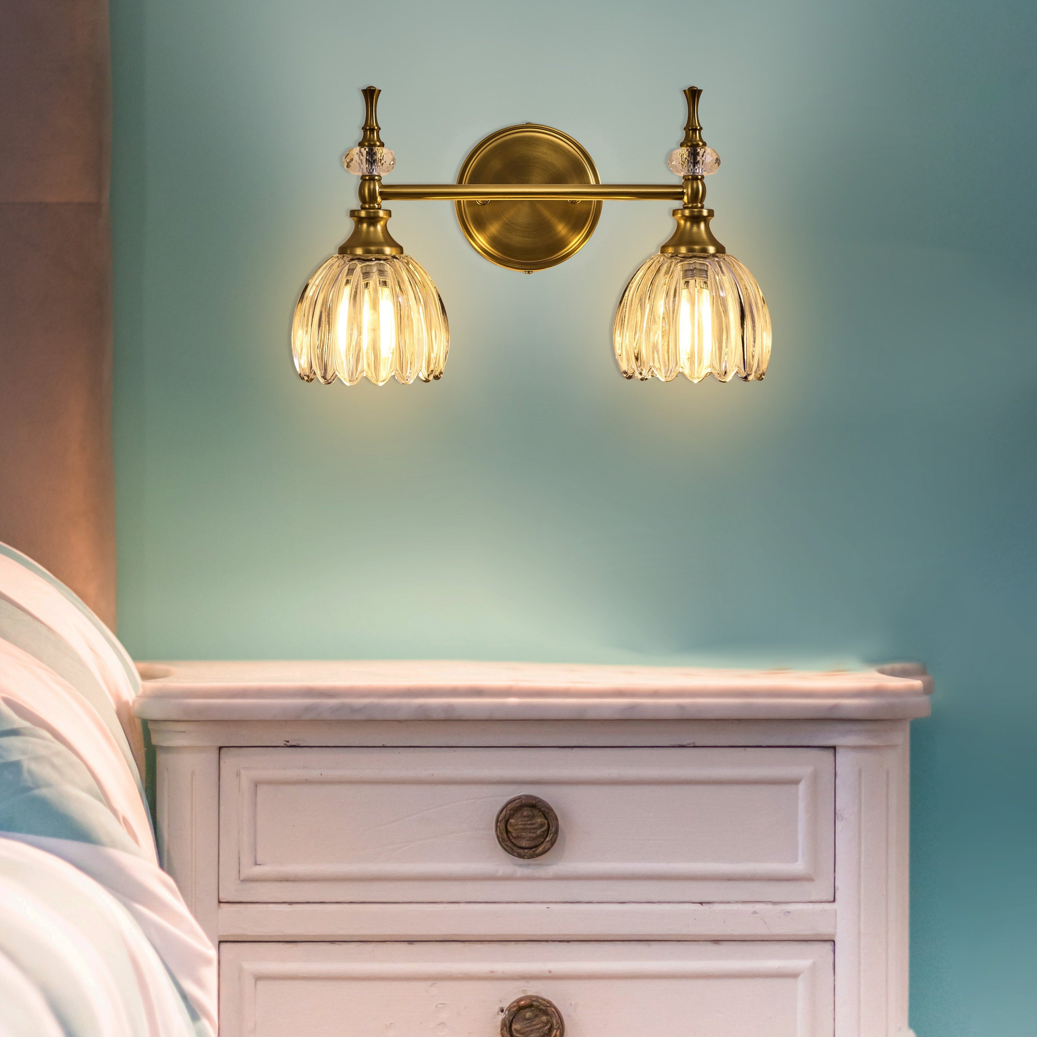 Luxury Gold Wall Sconces Bathroom Vanity Lights with Tulip Glass Shade for Bedroom, Hallway