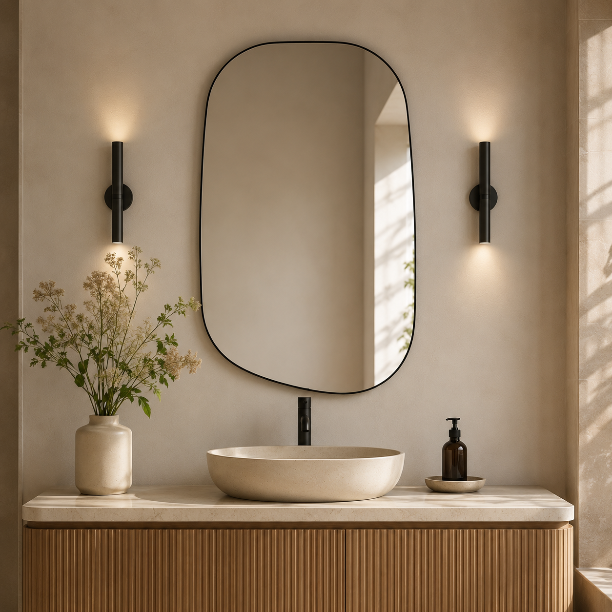 Asymmetrical Irregular Bathroom Wall Mirror | Stainless Steel Frame