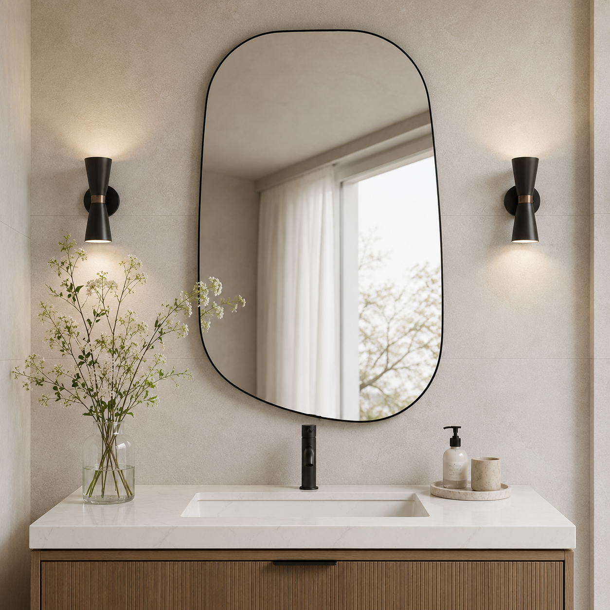Asymmetrical Irregular Bathroom Wall Mirror | Stainless Steel Frame