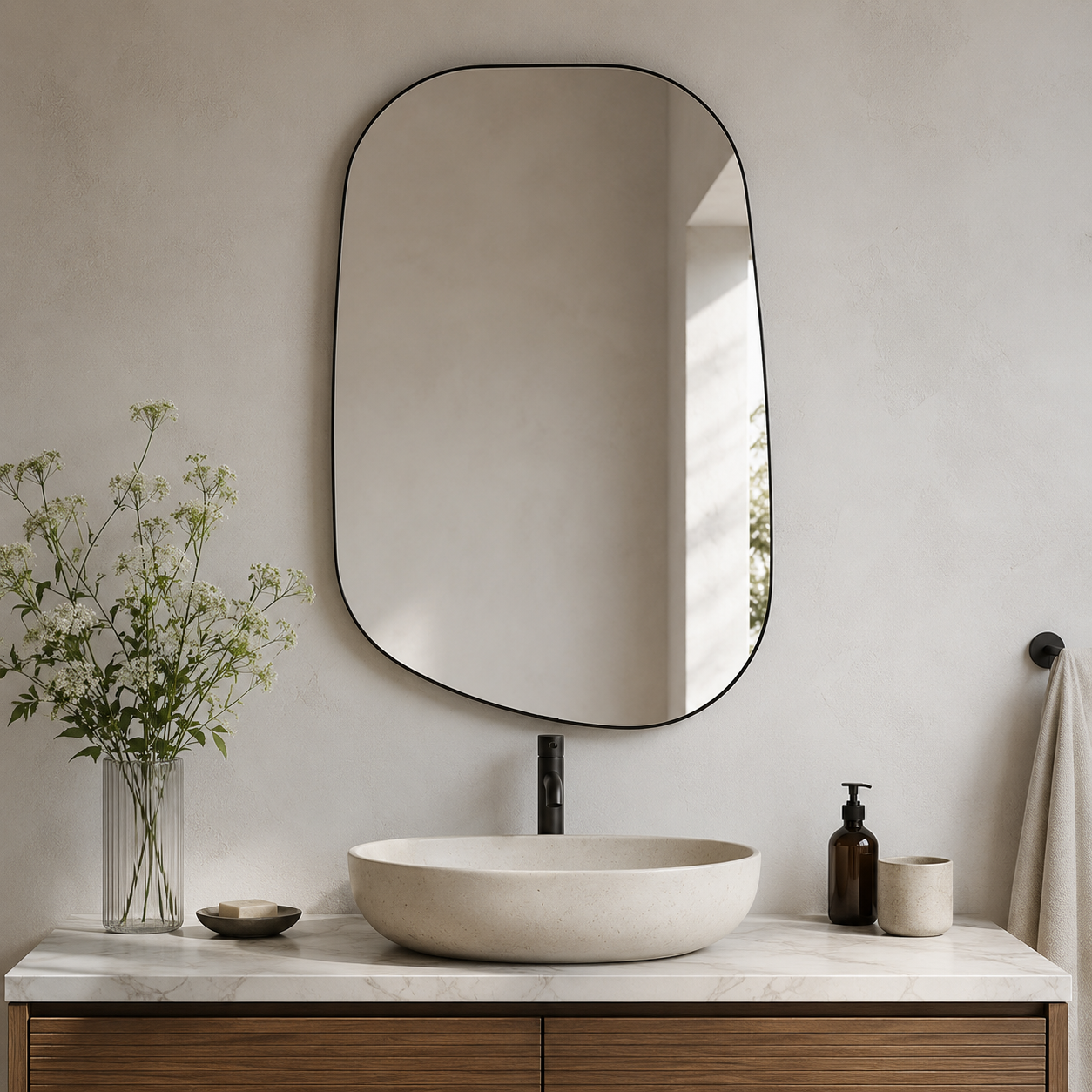 Asymmetrical Irregular Bathroom Wall Mirror | Stainless Steel Frame
