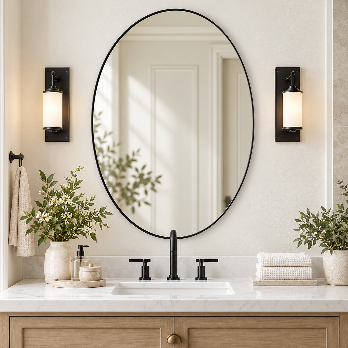Modern Oval Bathroom Wall Mirrors |Stainless Steel Framed