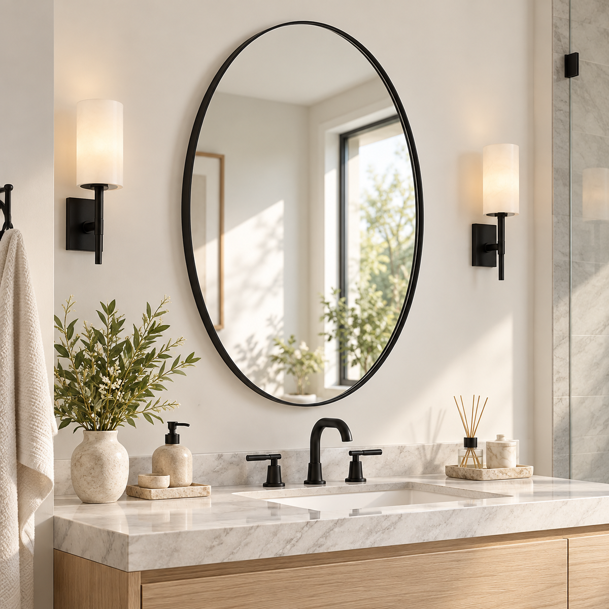 Modern Oval Bathroom Wall Mirrors |Stainless Steel Framed