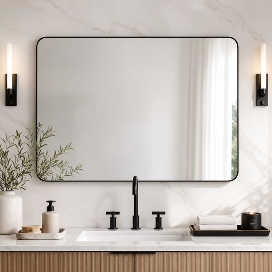 Modern Rounded Rectangle Mirror for Bathroom/ Vanity/ Wall | Stainless Steel Frame