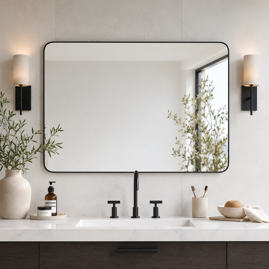 Modern Rounded Rectangle Mirror for Bathroom/ Vanity/ Wall | Stainless Steel Frame