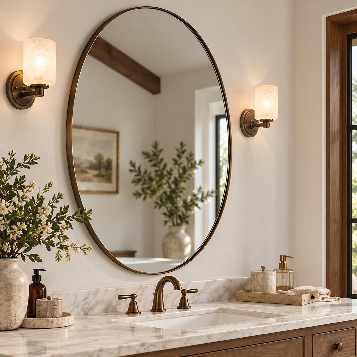 Modern Oval Bathroom Wall Mirrors |Stainless Steel Framed