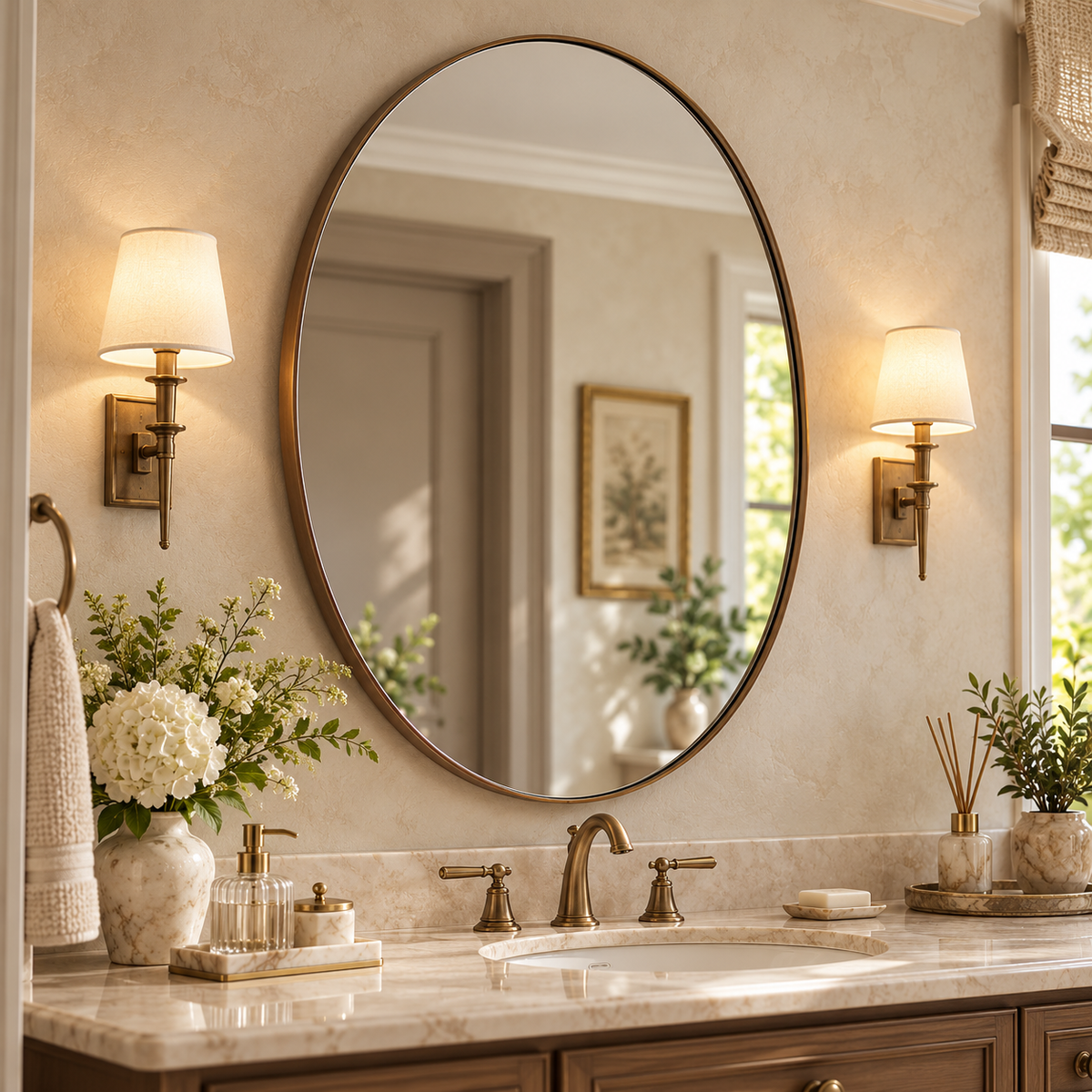 Modern Oval Bathroom Wall Mirrors |Stainless Steel Framed