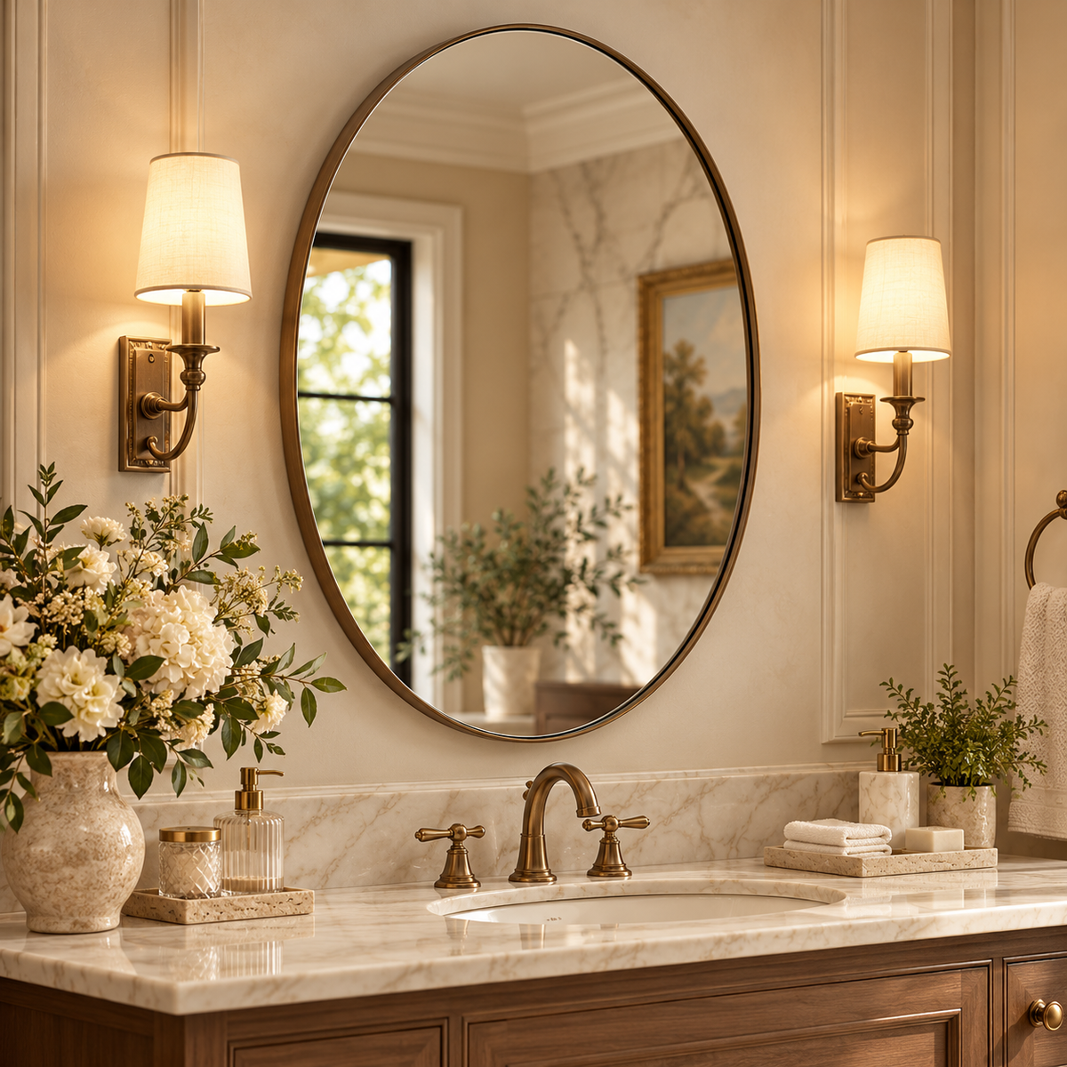 Modern Oval Bathroom Wall Mirrors |Stainless Steel Framed