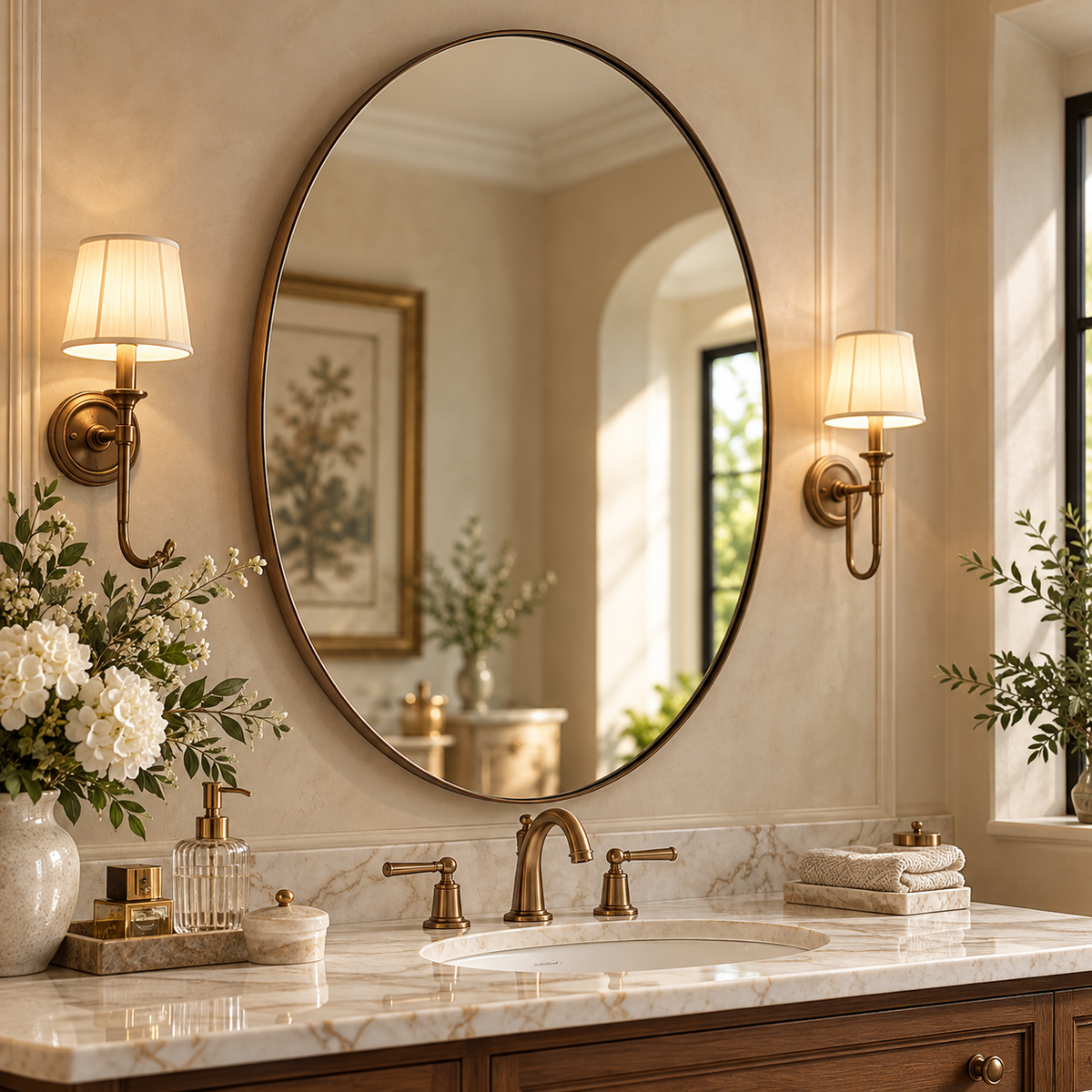 Modern Oval Bathroom Wall Mirrors |Stainless Steel Framed