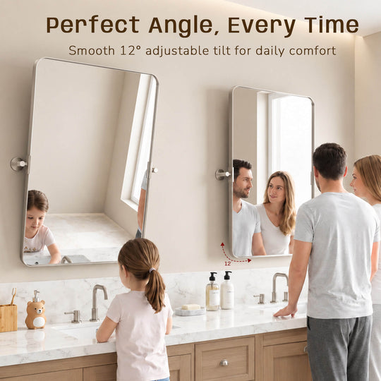 Tilting Rectangular Pivot  Mirror for Bathroom/Vanity Floating Mirror | Stainless Steel Frame