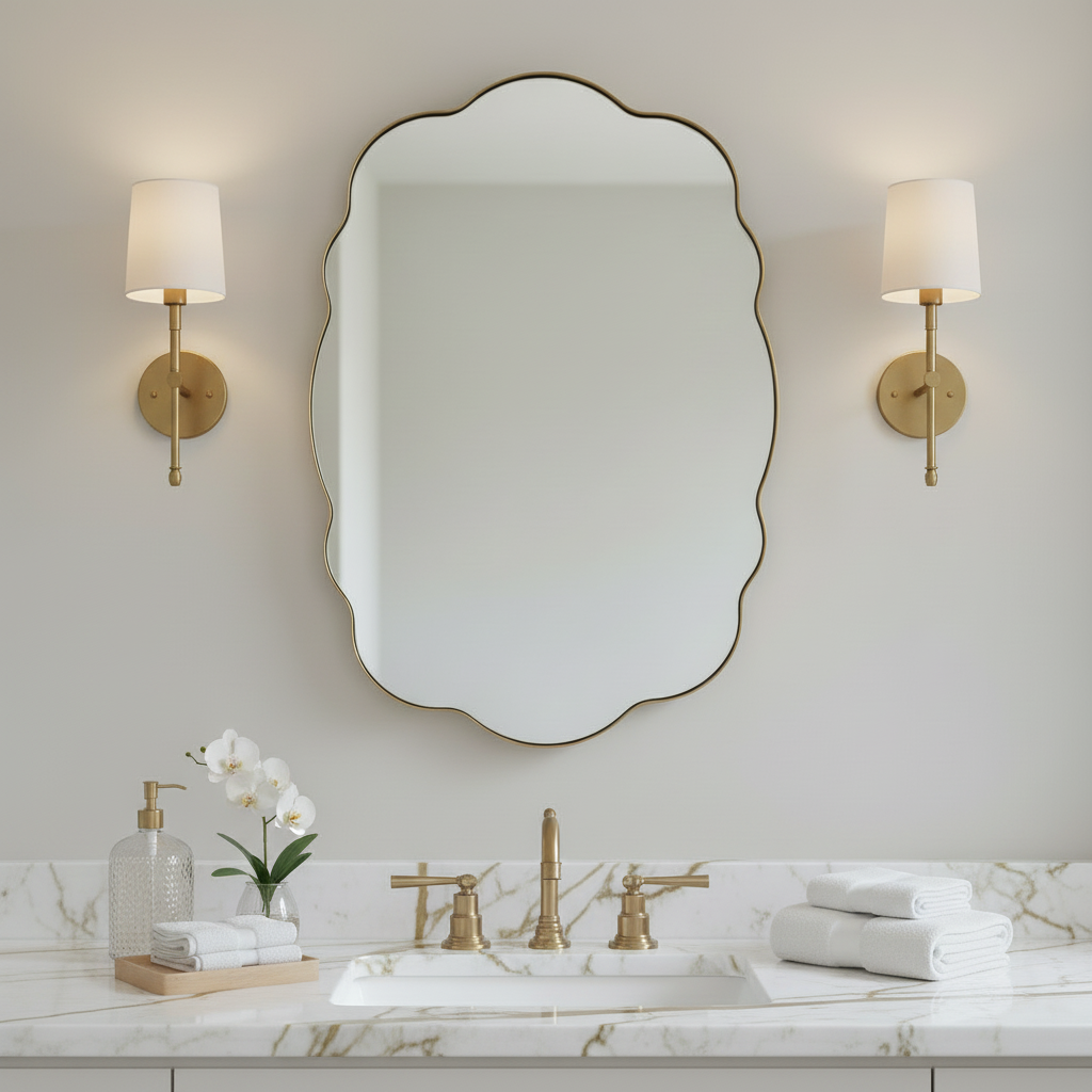 Brushed Gold 镜子 - 精致豪华浴室场景