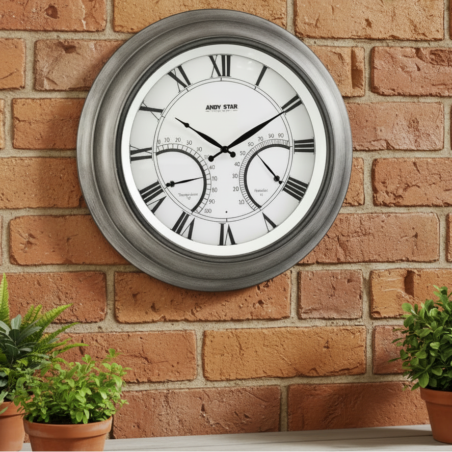 Brushed Gray Oak挂钟红砖墙