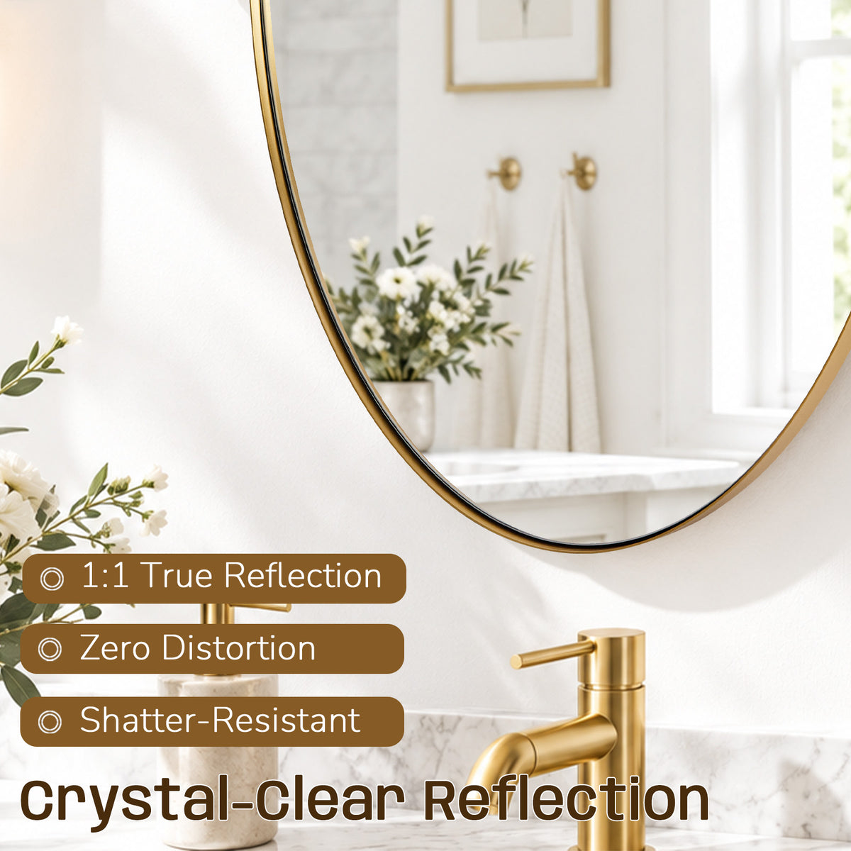 Oval Pivot Mirrors Adjustable Tilting Angle Floating  Bathroom Mirror| Stainless Steel Framed