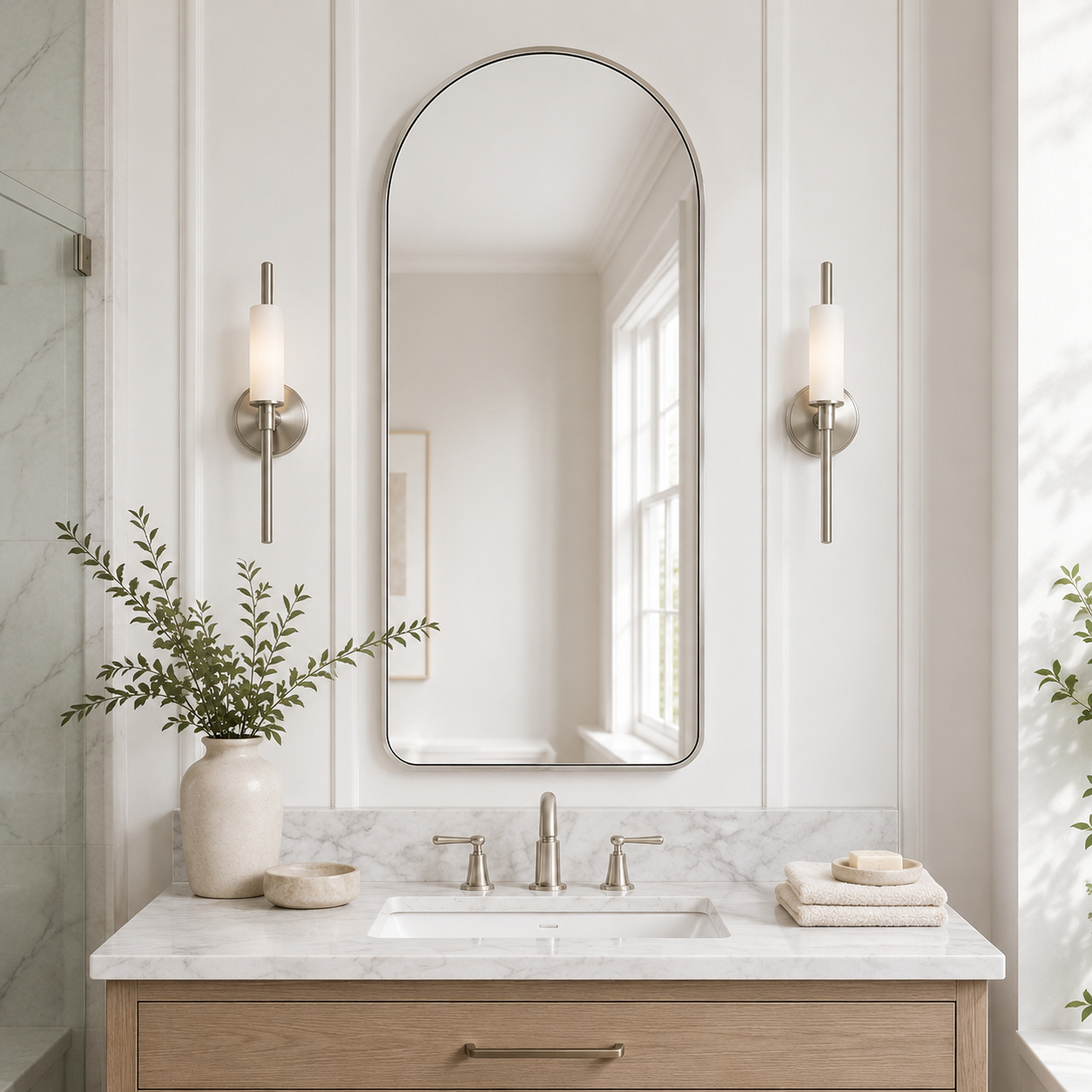 Contemporary Arched Bathroom Vanity Mirror Arch Wall Mirror |Stainless Steel Framed