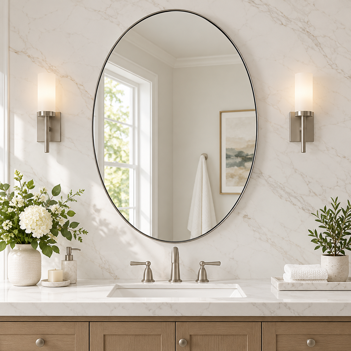 Modern Oval Bathroom Wall Mirrors |Stainless Steel Framed
