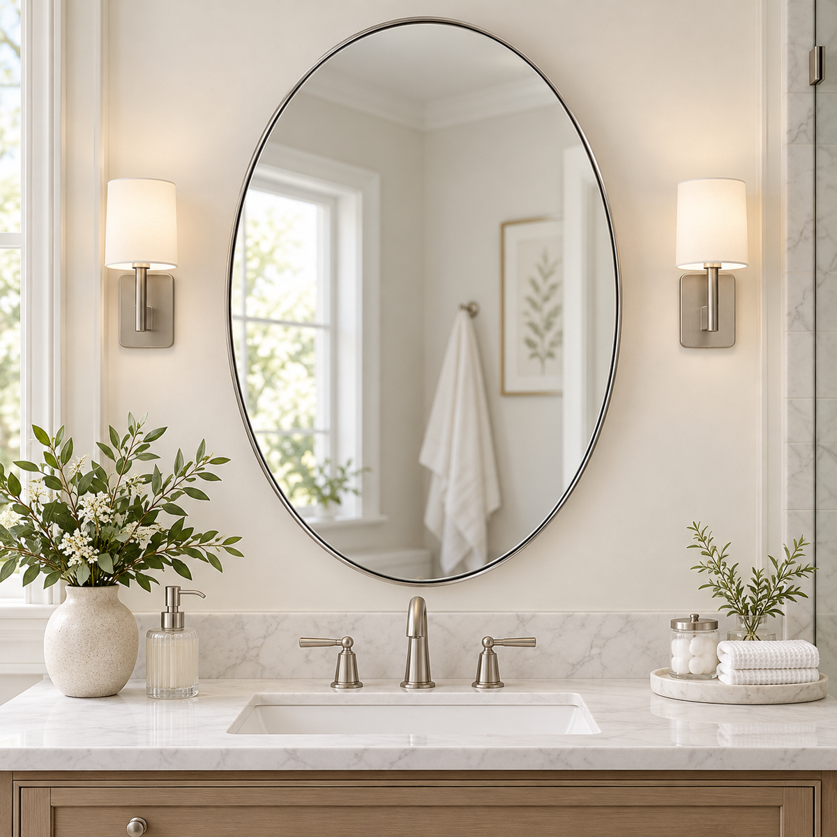 Modern Oval Bathroom Wall Mirrors |Stainless Steel Framed