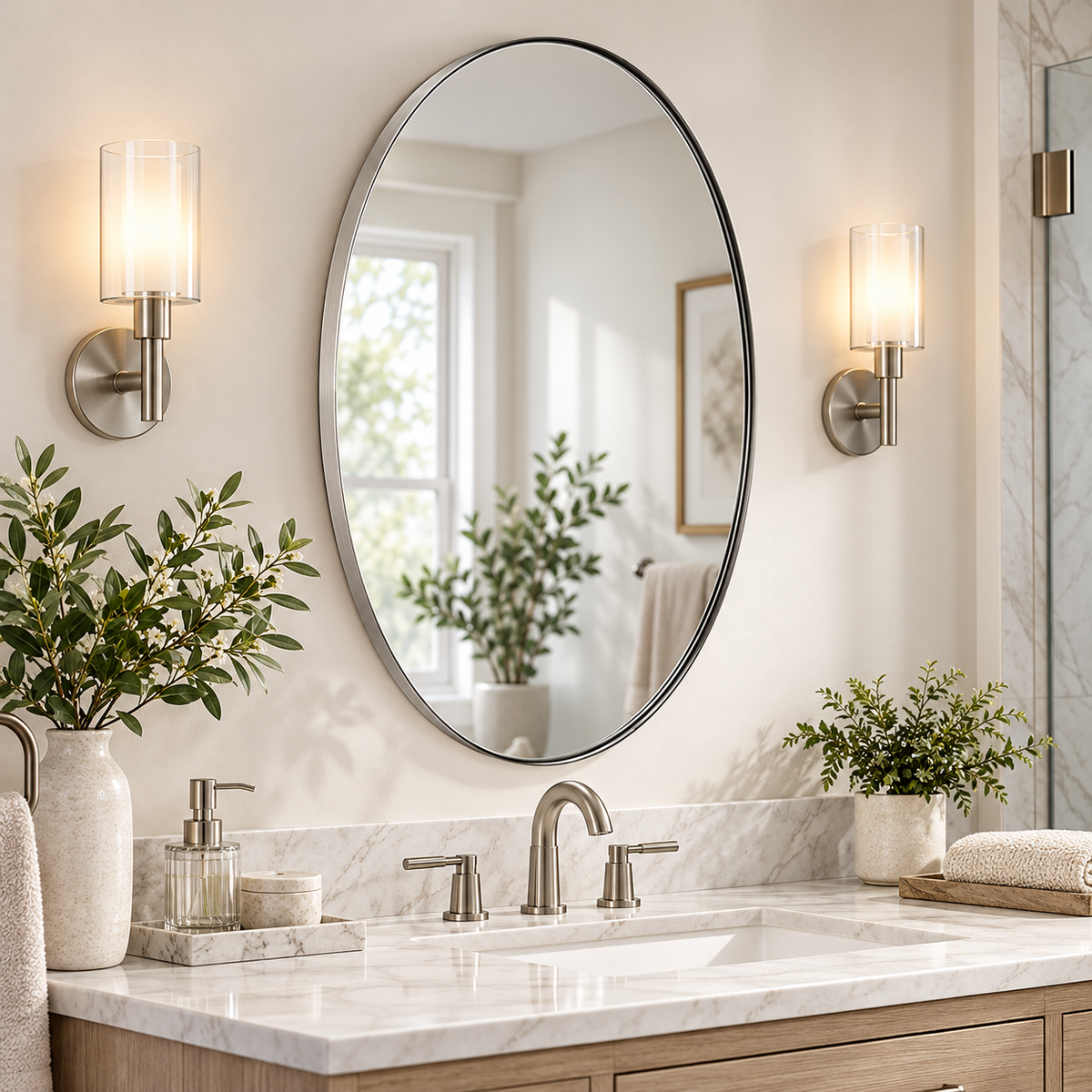 Modern Oval Bathroom Wall Mirrors |Stainless Steel Framed