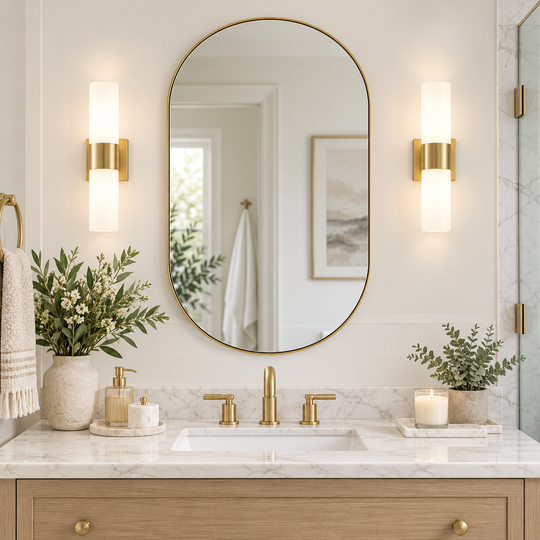 Modern Pill Shaped Capsule Wall Mirrors Long Oval Bathroom Vanity Mirror | Stainless Steel Frame