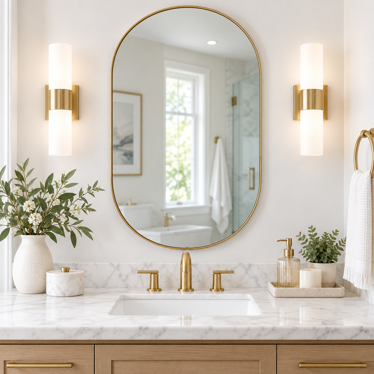 Modern Pill Shaped Capsule Wall Mirrors Long Oval Bathroom Vanity Mirror | Stainless Steel Frame