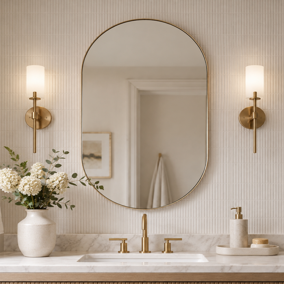 Modern Pill Shaped Capsule Wall Mirrors Long Oval Bathroom Vanity Mirror | Stainless Steel Frame