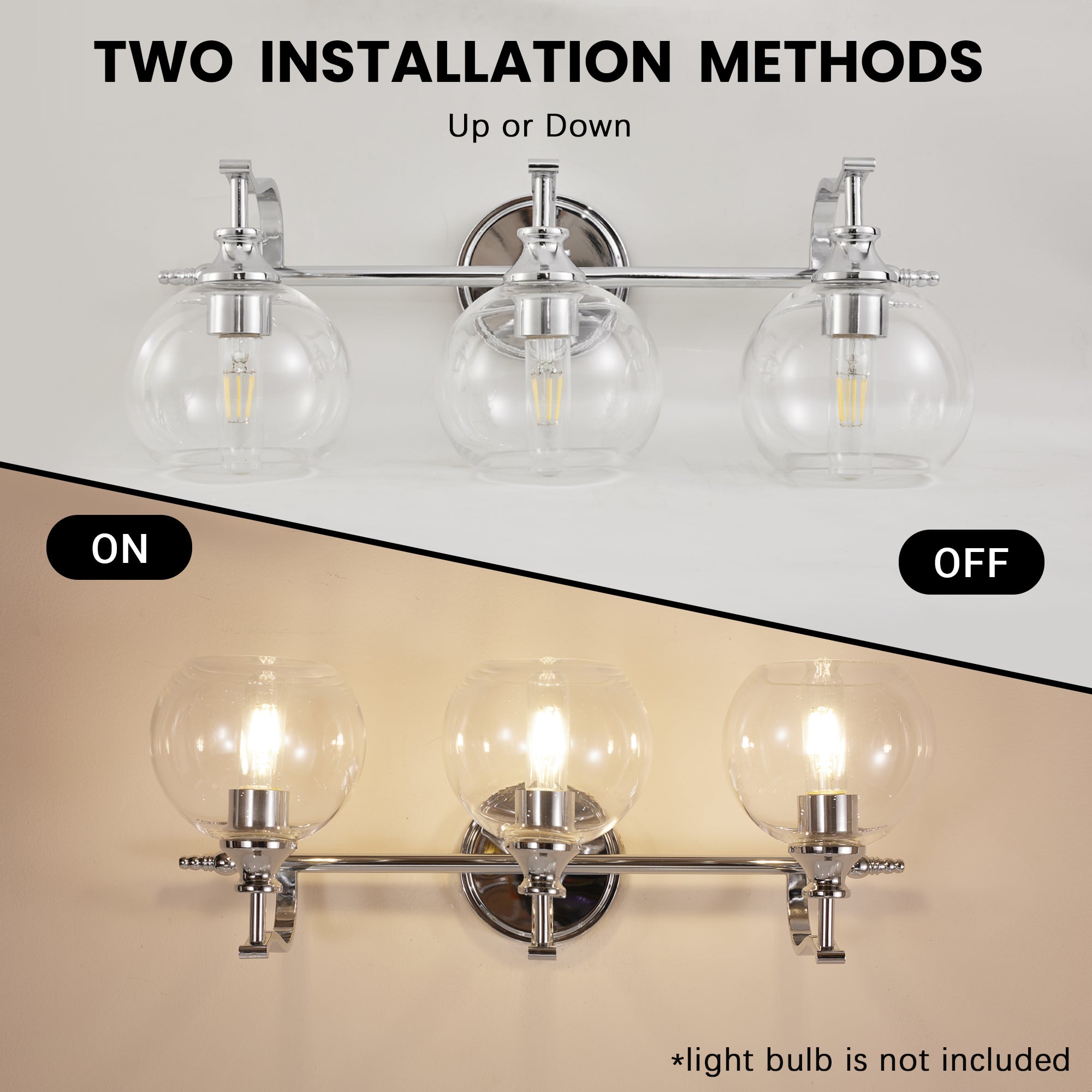 Modern Clear Globe Glass Shade Metal Crank Frame Bathroom Sconces