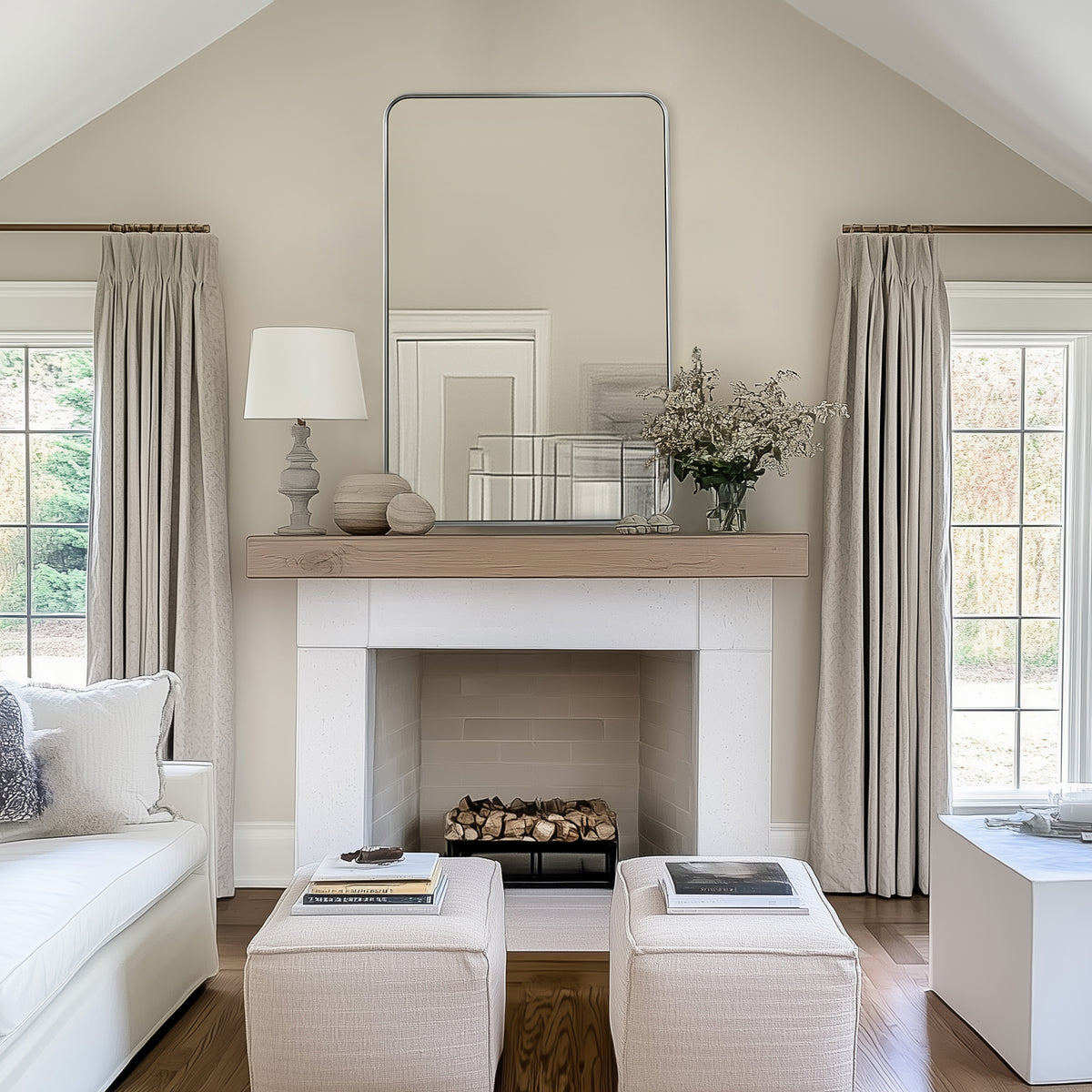 Contemporary Rounded Rectangular Bathroom Mirrors| Stainless Steel Thick Frame