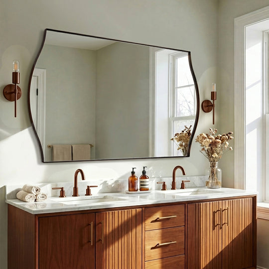 Dual Curve Arch Rectangular Scalloped  Bathroom Wall Mirror |Stainless Steel Framed