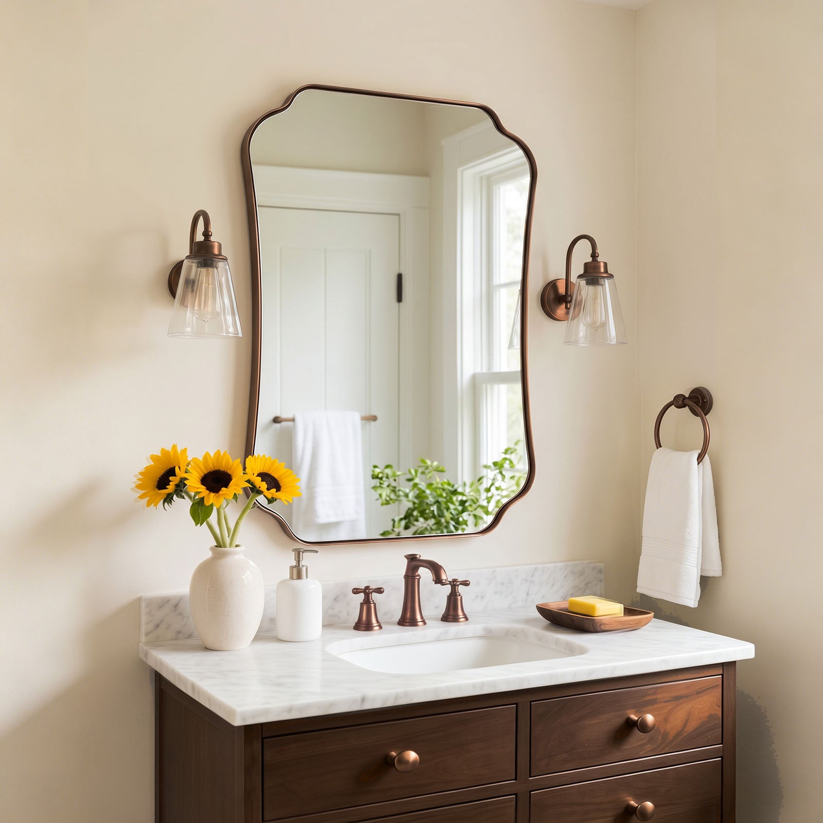 Contemporary Concave Edge Scalloped Bathroom Mirror Decorative | Stainless Steel Frame