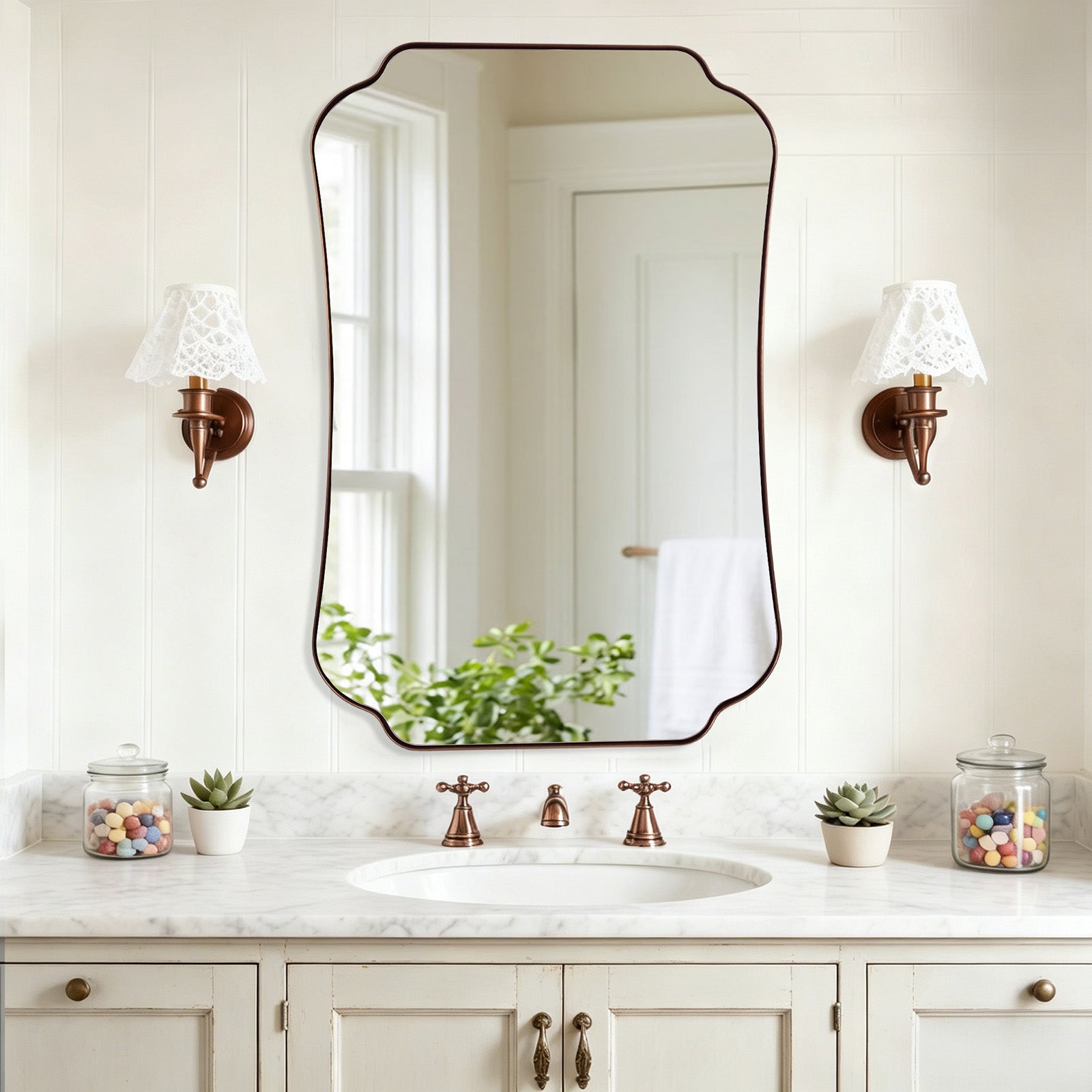 Contemporary Concave Edge Scalloped Bathroom Mirror Decorative | Stainless Steel Frame