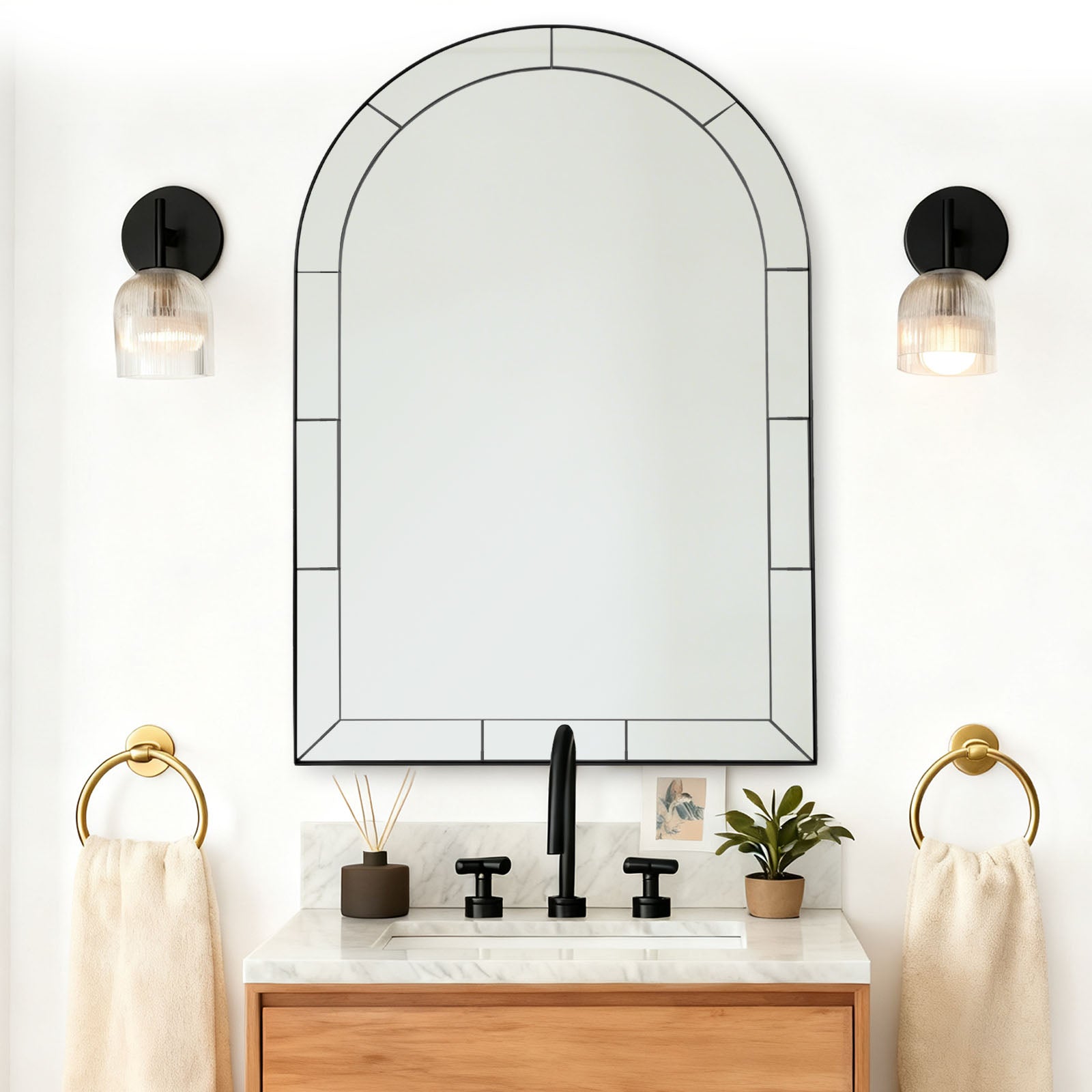 Minuette Glass Tile Edge Arched Mirror Bathroom Vanity Mirror | Stainless Steel Frame