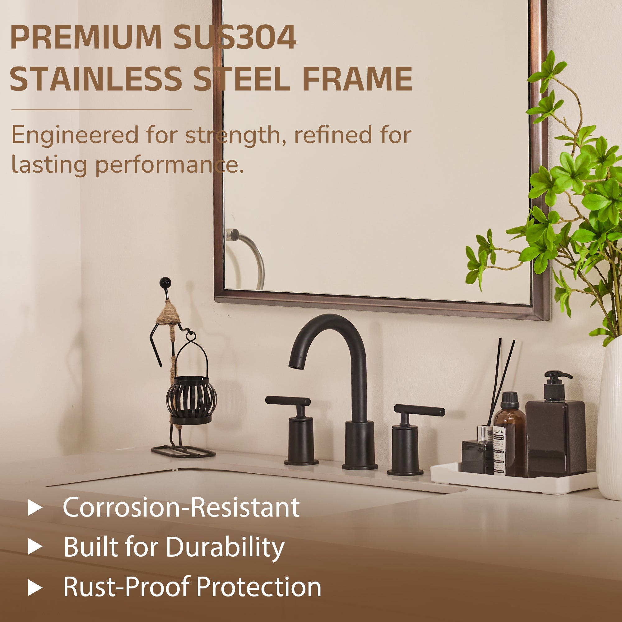 Luxury Beveled Stainless Steel Framed  Rectangular Bathroom Vanity Mirror