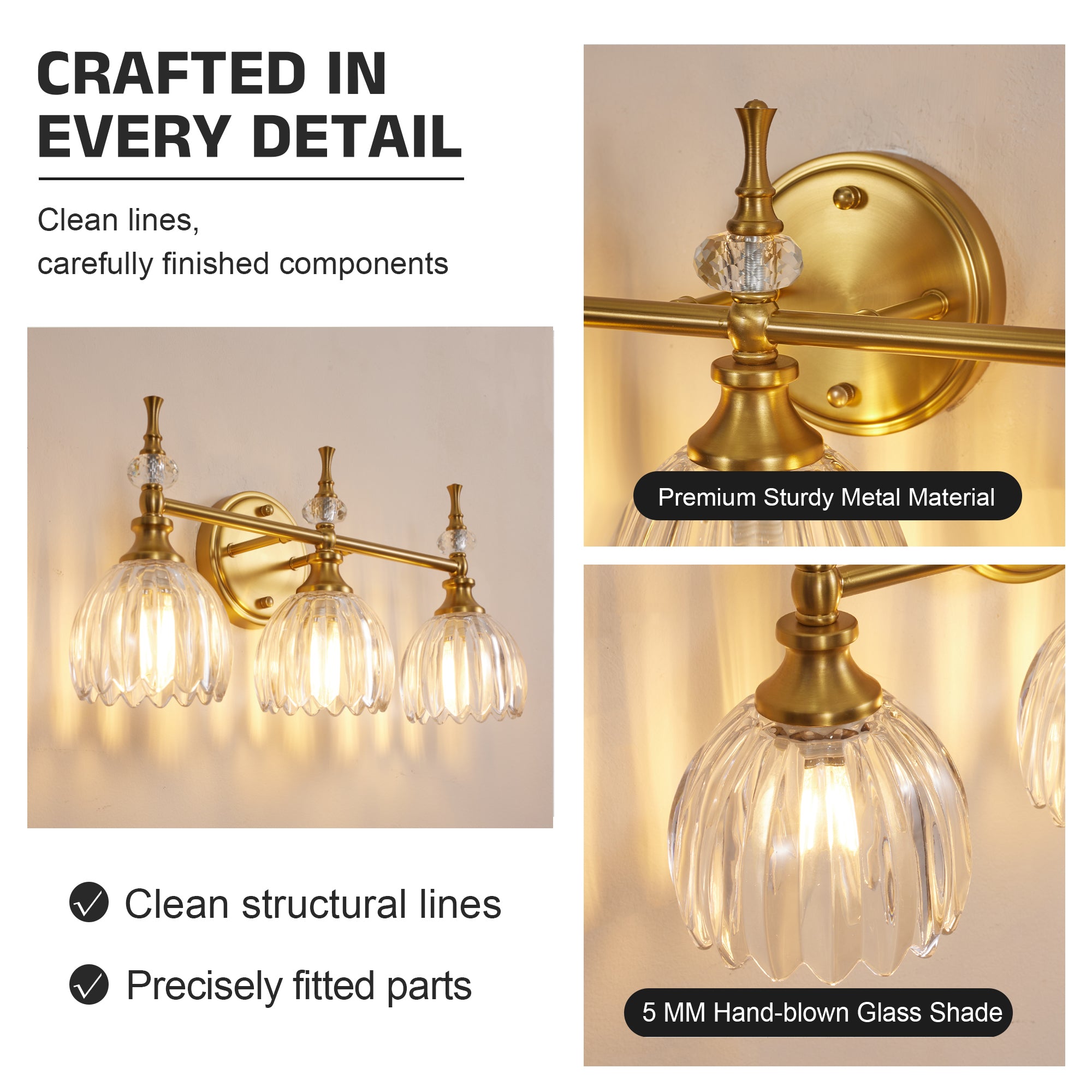 Contemporary Bathroom Vanity Light Fixtures with Tulip Glass Shade Sconces for Bath,Bedroom, Hallway