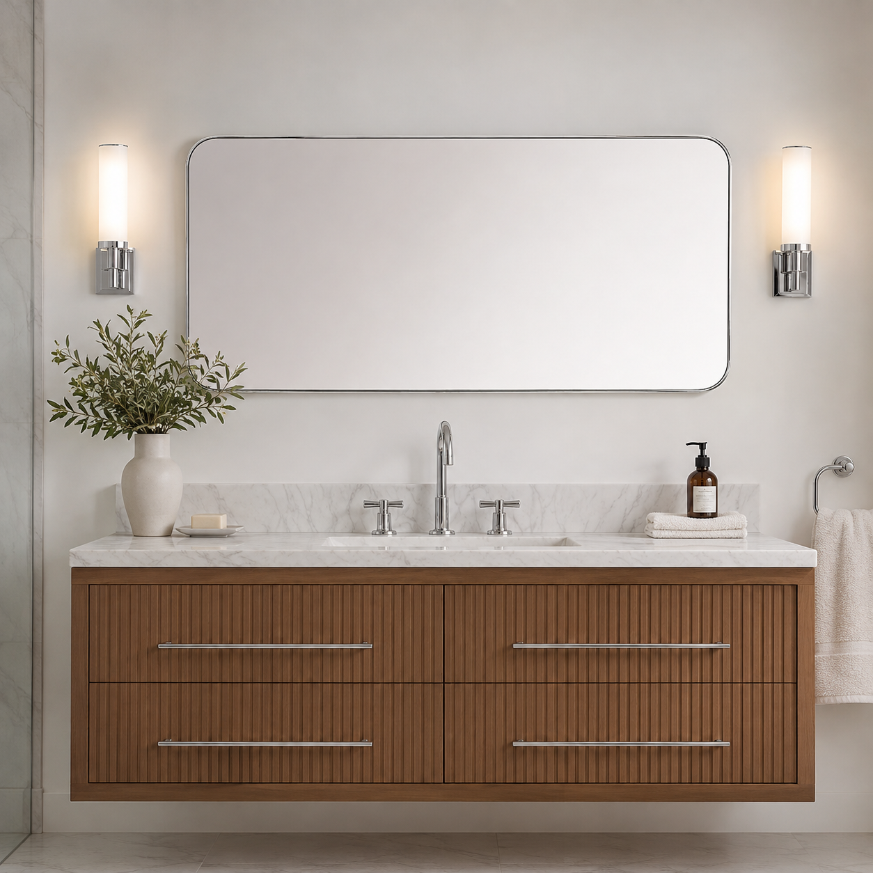 Modern Rounded Rectangle Mirror for Bathroom/ Vanity/ Wall | Stainless Steel Frame