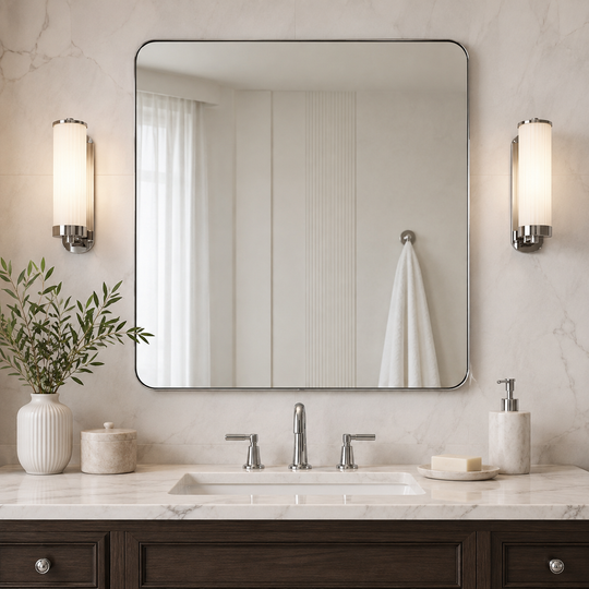 Modern Rounded Rectangle Mirror for Bathroom/ Vanity/ Wall | Stainless Steel Frame
