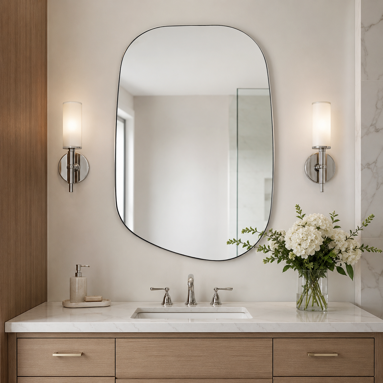 Asymmetrical Irregular Bathroom Wall Mirror | Stainless Steel Frame