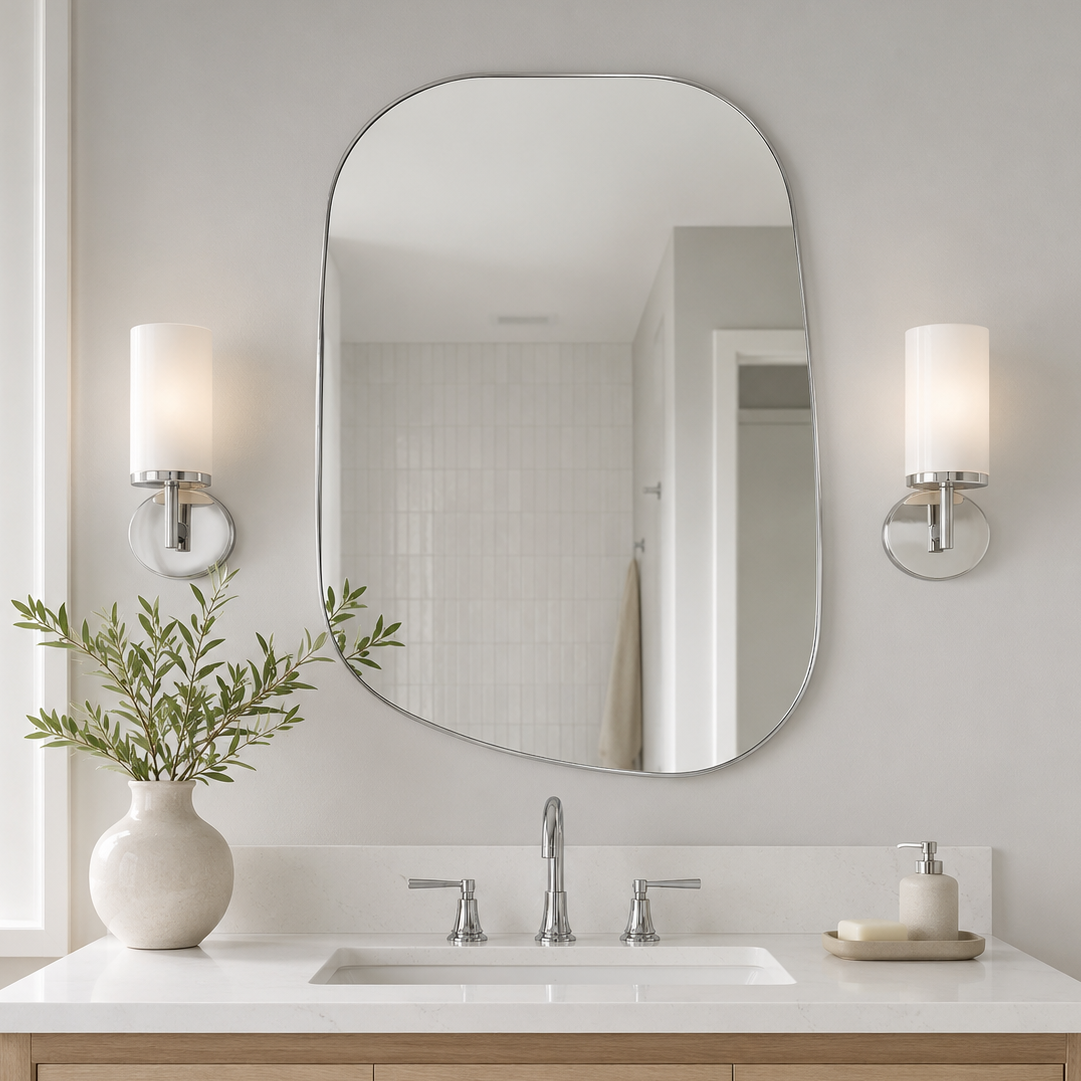 Asymmetrical Irregular Bathroom Wall Mirror | Stainless Steel Frame