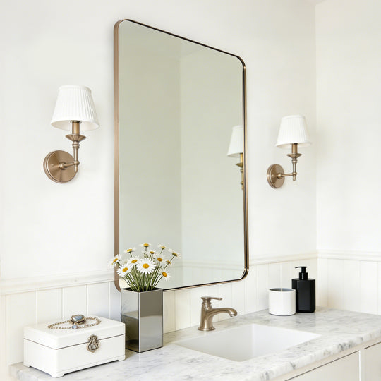 Modern Rounded Rectangle Mirror for Bathroom/ Vanity/ Wall | Stainless Steel Frame