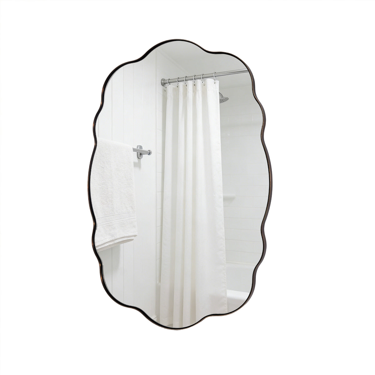 Contemporary Wavy Oval Scalloped Bathroom Vanity Mirror  Irregular Organic Mirror| Stainless Steel Framed