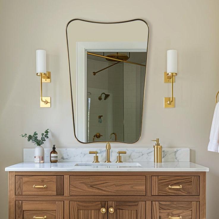 Modern Concave Top Rectangle Irregular Scalloped Bathroom Wall Mirror |Stainless Steel Frame